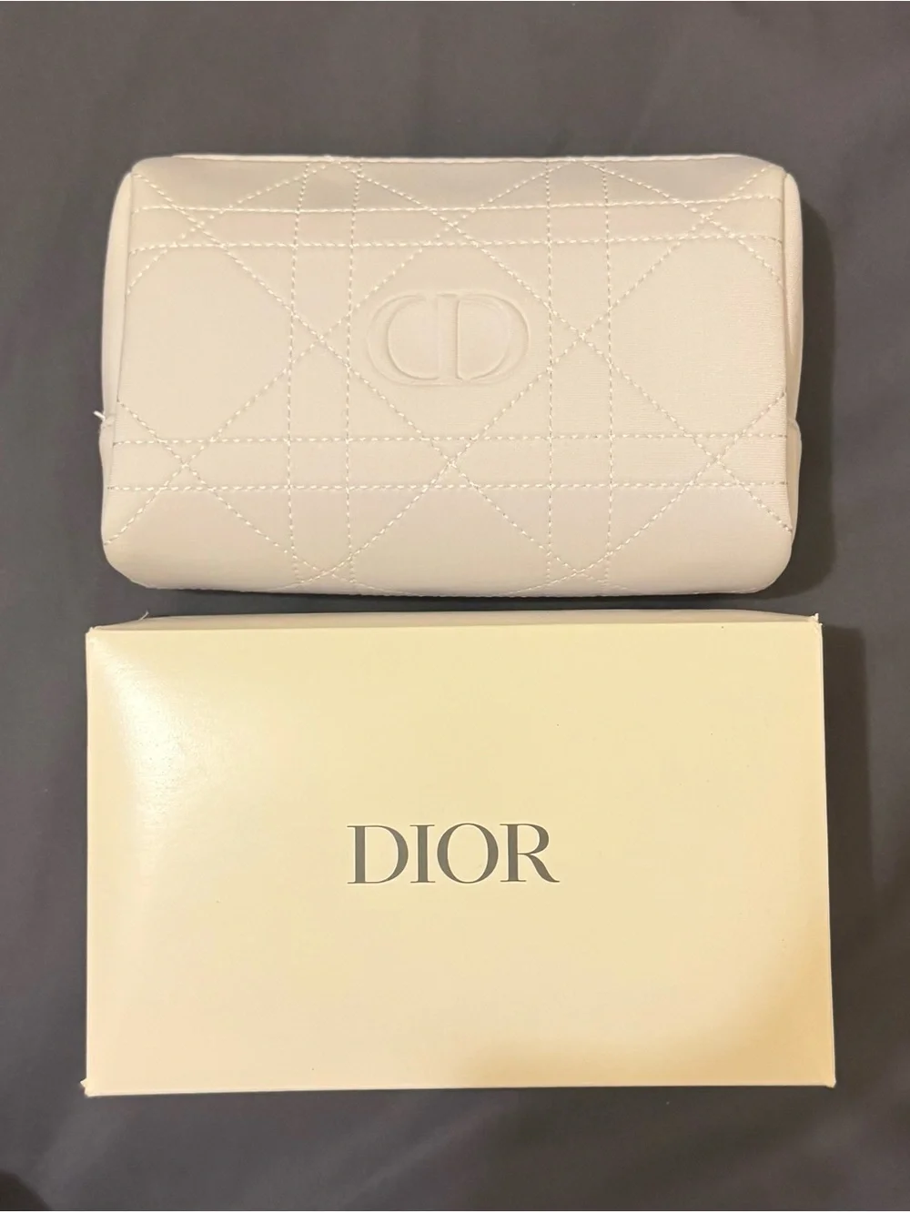 Dior Quilted Cosmetic Pouch in White with CD Logo